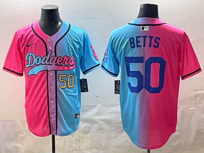 Men Los Angeles Dodgers #50 Betts Blue pink Game 2025 Nike MLB Jersey style 005